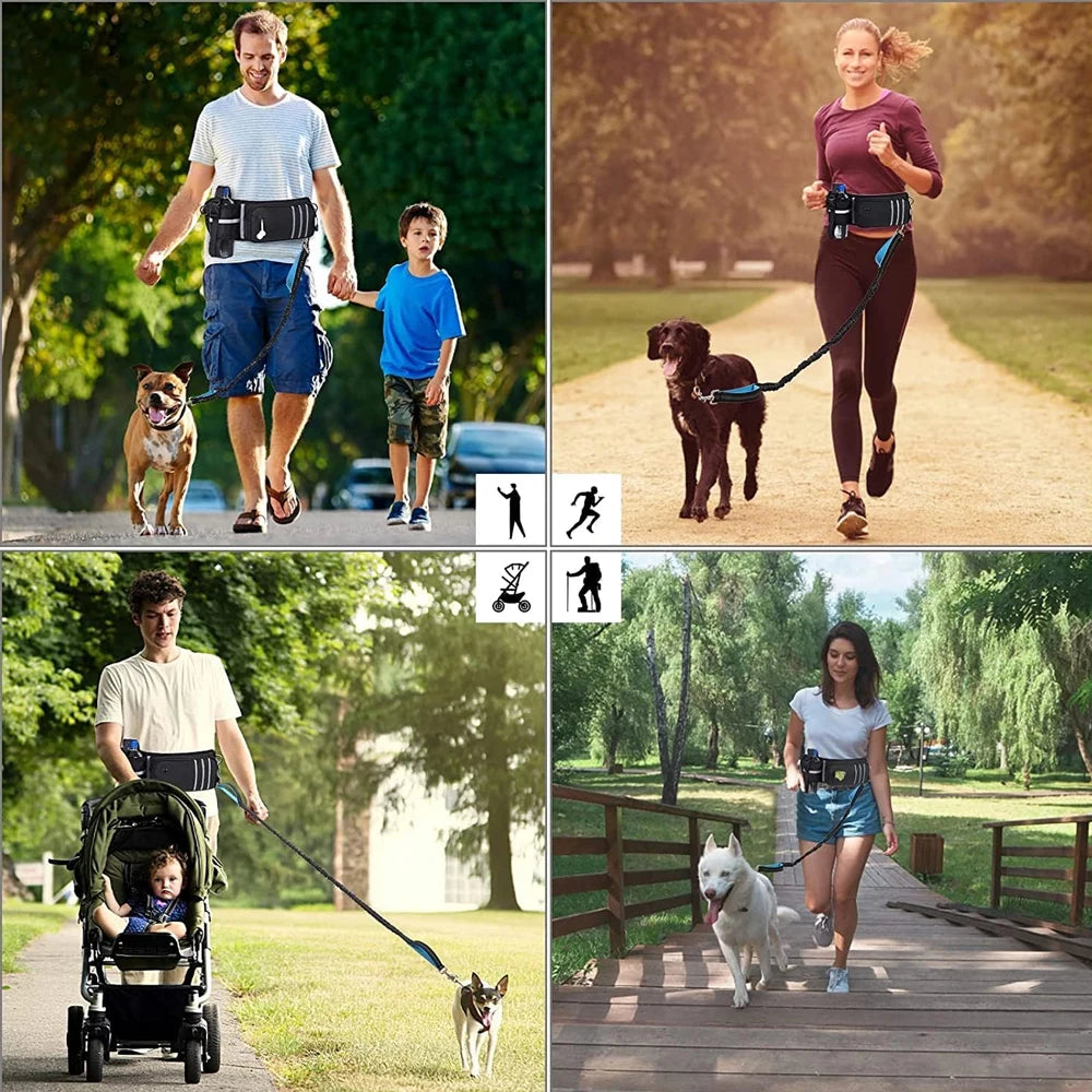 Bungee Waist Leash for Dog, Walking Running Belt for Medium & Large Dogs, Fanny Pack for Walker Training Hiking Jogging