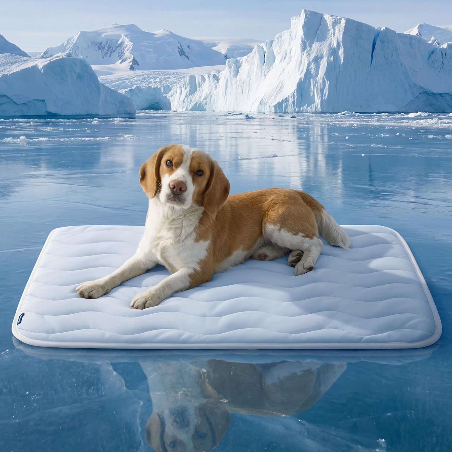 Bedsure Cooling Mat for Large Dogs - Q-Max>0.4 Thin Breathable Cooling Crate Pad Indoor for Pet with Chill Cool Fiber as Cooling Topper，Portable Washable Kennel Mat in Outdoor Summer, 35X23, Blue