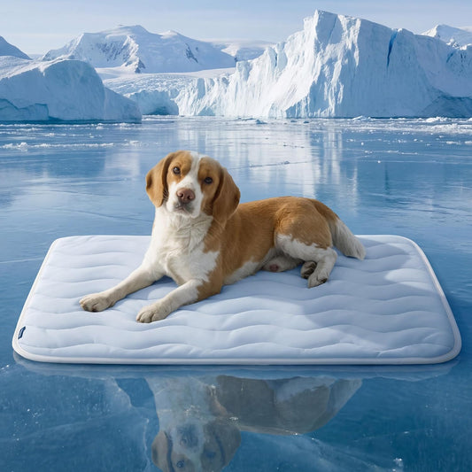 Bedsure Cooling Mat for Large Dogs - Q-Max>0.4 Thin Breathable Cooling Crate Pad Indoor for Pet with Chill Cool Fiber as Cooling Topper，Portable Washable Kennel Mat in Outdoor Summer, 35X23, Blue