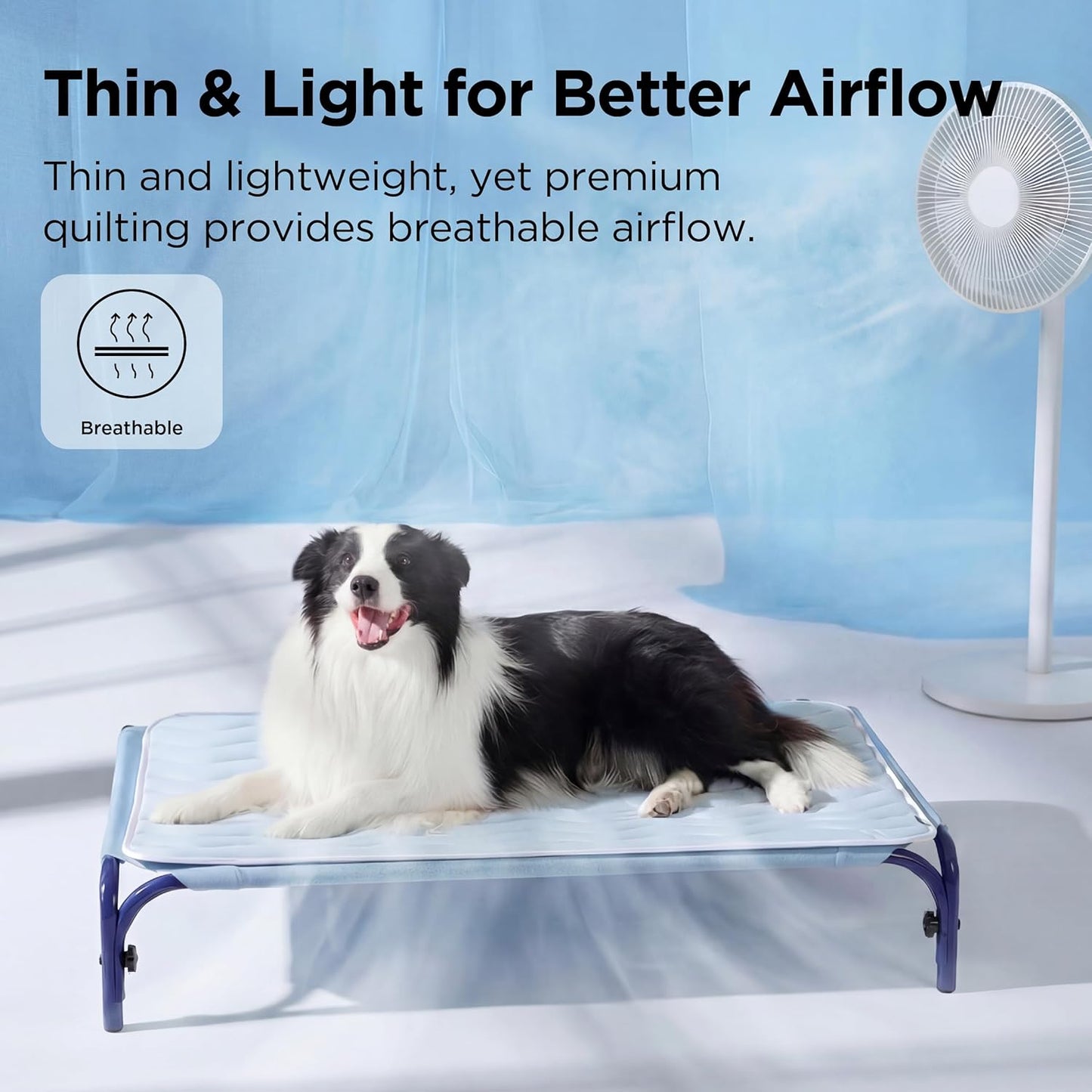 Bedsure Cooling Mat for Large Dogs - Q-Max>0.4 Thin Breathable Cooling Crate Pad Indoor for Pet with Chill Cool Fiber as Cooling Topper，Portable Washable Kennel Mat in Outdoor Summer, 35X23, Blue