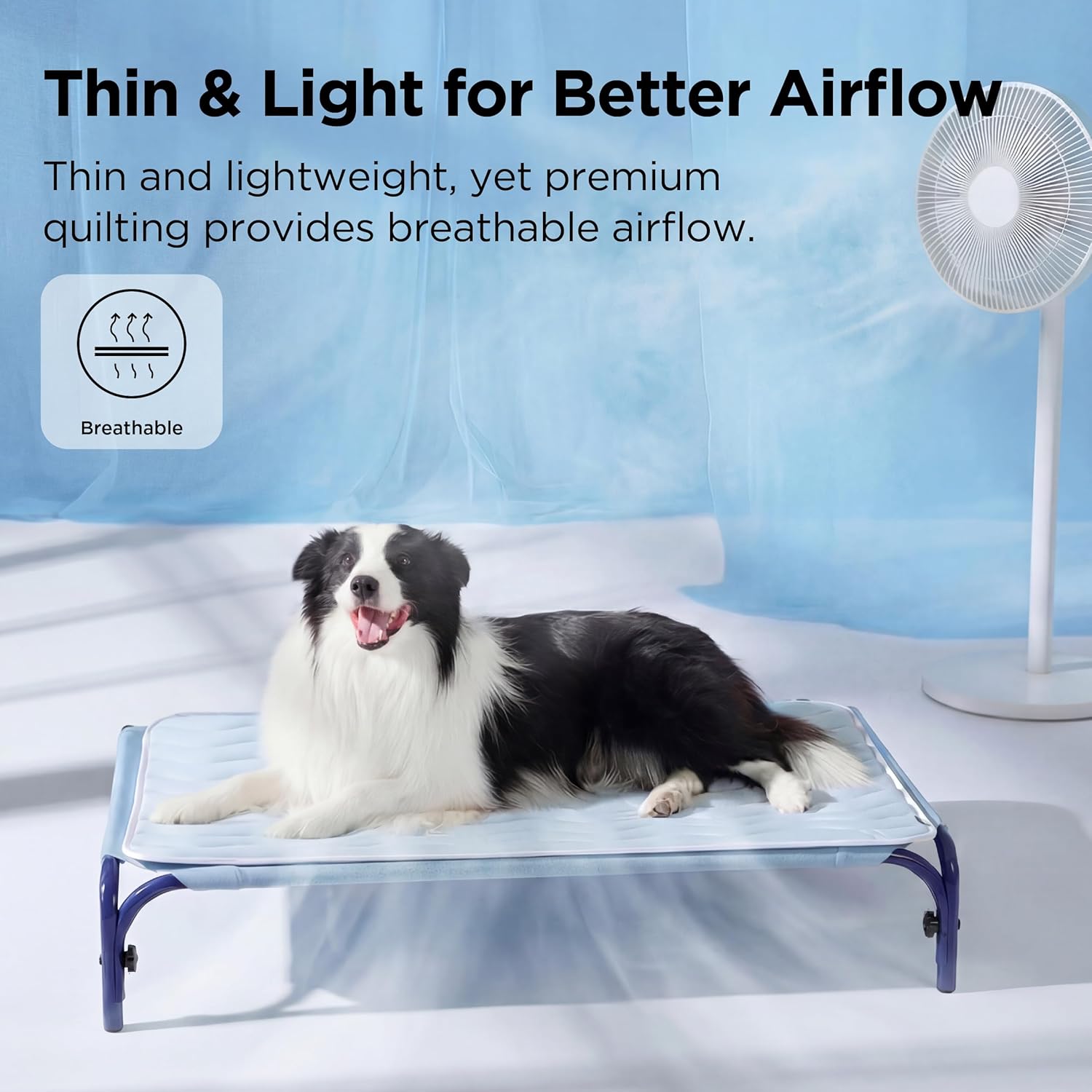Bedsure Cooling Mat for Large Dogs - Q-Max>0.4 Thin Breathable Cooling Crate Pad Indoor for Pet with Chill Cool Fiber as Cooling Topper，Portable Washable Kennel Mat in Outdoor Summer, 35X23, Blue