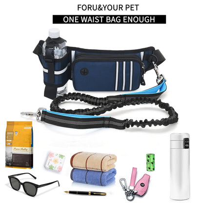 Bungee Waist Leash for Dog, Walking Running Belt for Medium & Large Dogs, Fanny Pack for Walker Training Hiking Jogging